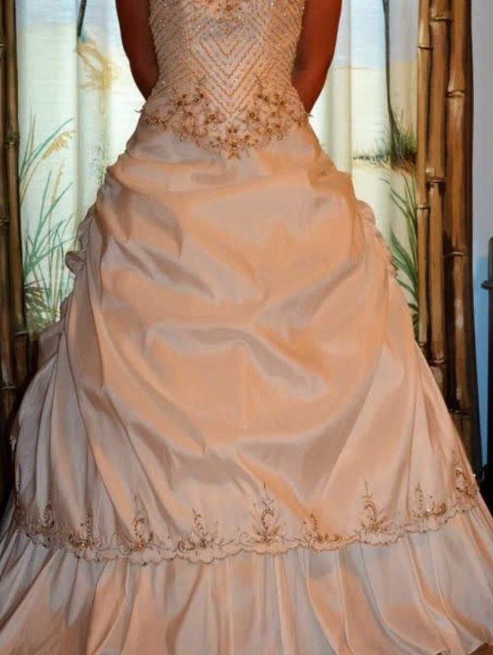 Vintage Ivory Beaded Wedding Dress with Gold Accents